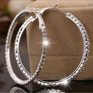 Silver Rhinestone Hoop Earrings